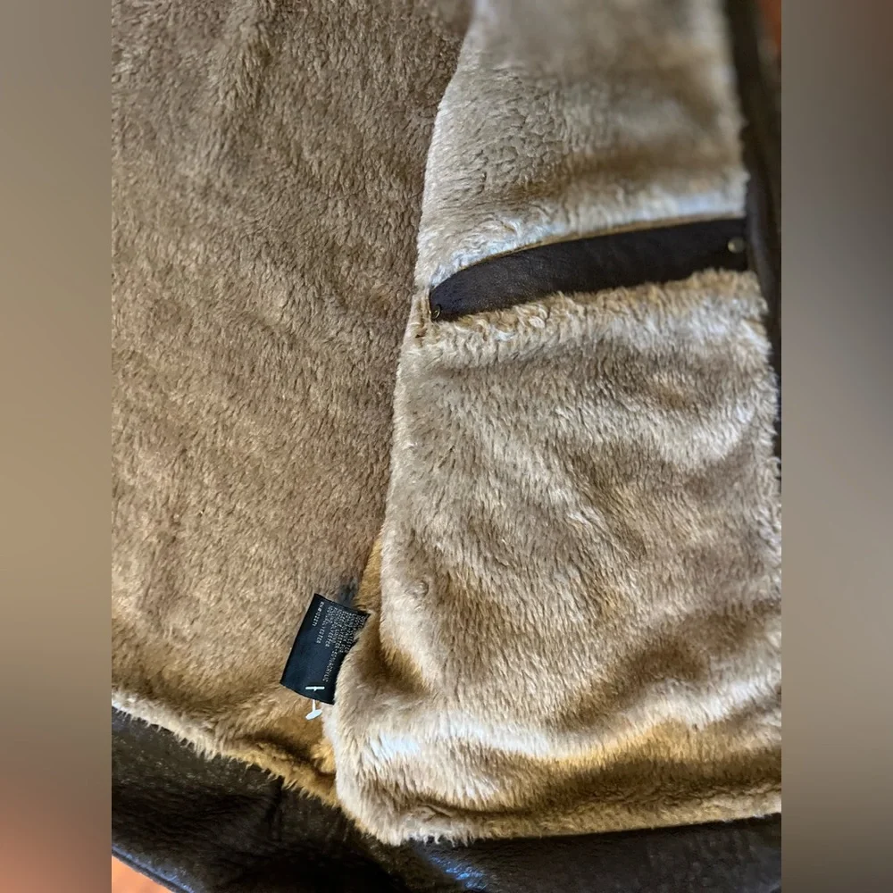 Rogue State Men's Brown Faux Fur Bomber Flight Jacket Large - Picture 10 of 11